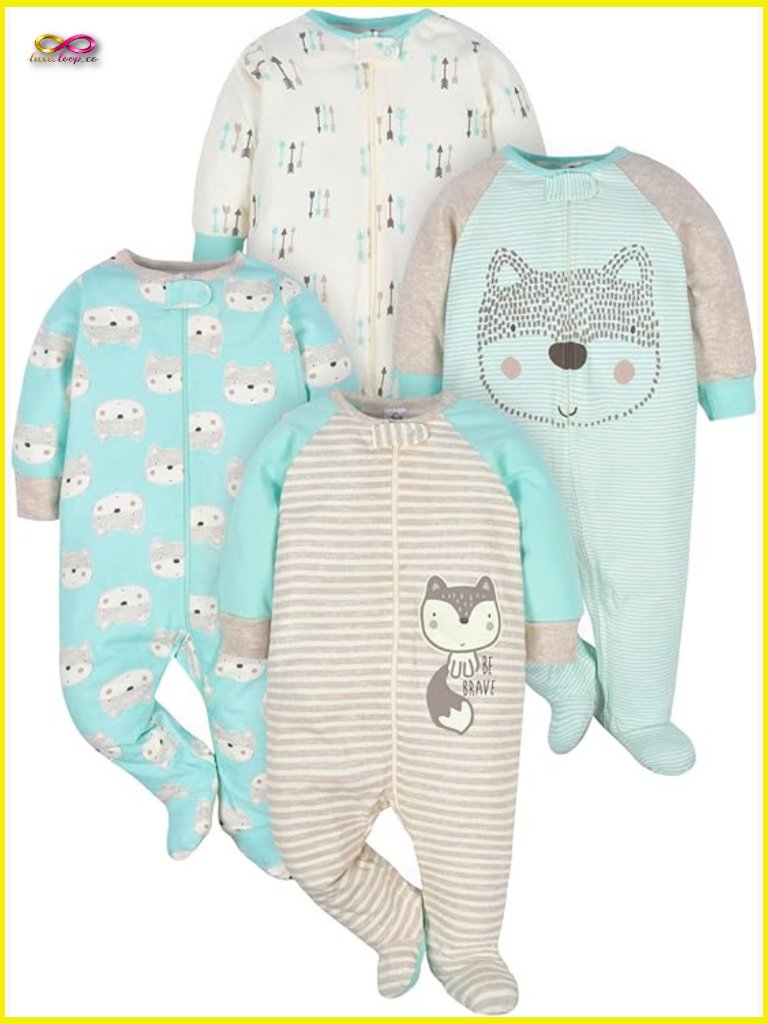 4 Pack Sleep 'N Play Footie Soft Cotton Long Sleeve Footed Pajamas Newborn